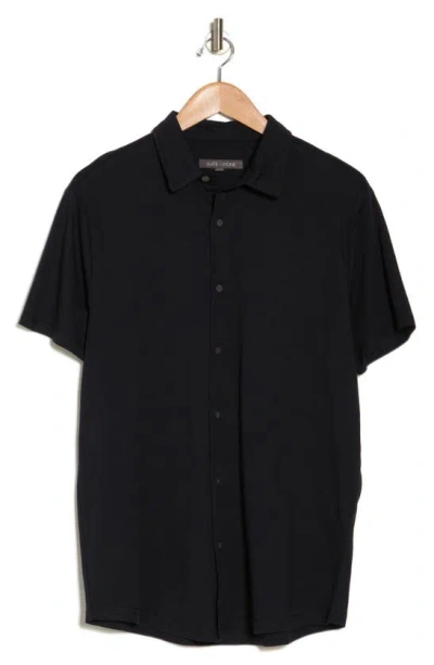 Slate & Stone Short Sleeve Cotton Knit Button-up Shirt In Navy