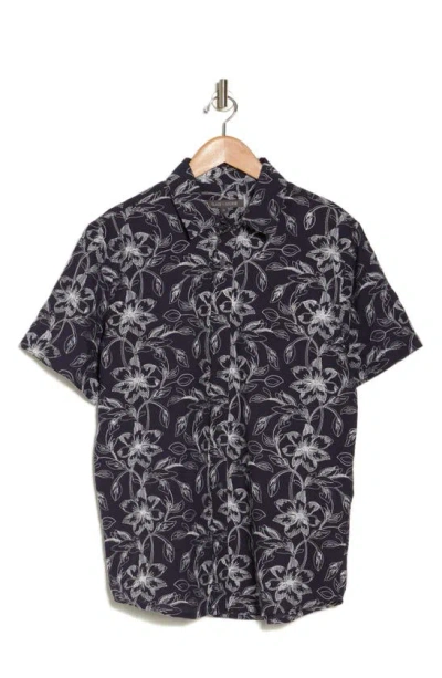 Slate & Stone Short Sleeve Embroidered Cotton Button-up Shirt In Navy