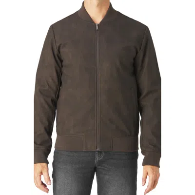 Slate & Stone Faux Leather Bomber Jacket In Washed Dark Brown