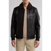 Slate & Stone Faux Shearling Collar Leather Aviator Jacket In Black