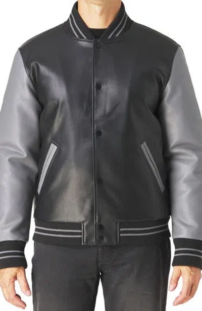 Slate & Stone Faux Wool & Faux Leather Varsity Jacket In Black/grey