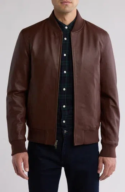 Slate & Stone Padded Leather Bomber Jacket In Cognac Brown