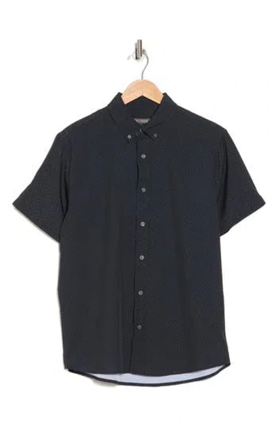 Slate & Stone Pin Dot Short Sleeve Stretch Button-down Shirt In Black Pindot