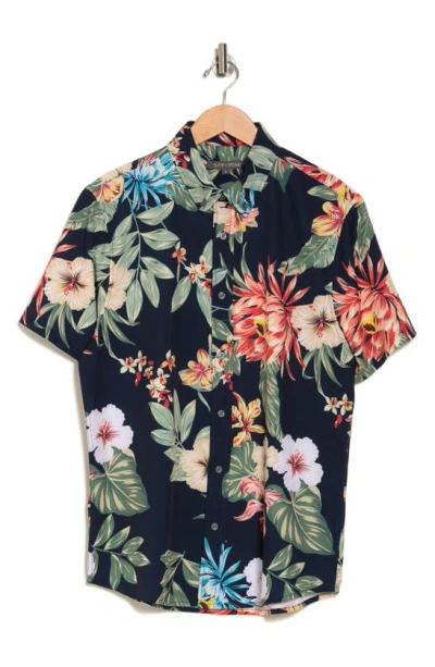 Slate & Stone Tropical Print Short Sleeve Button-down Shirt In Navy Hawaiian Flower