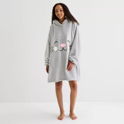 Sleep Chic One Size Fits Most Womens Fleece Hooded Long Sleeve Nightgown In Gray