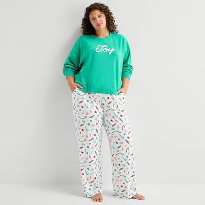 Sleep Chic Womens Boat Neck Long Sleeve Plus Pajama Top In Green