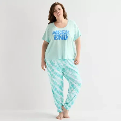 Sleep Chic Womens Crew Neck Plus Pajama Top In Blue