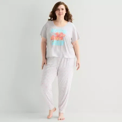 Sleep Chic Womens Crew Neck Plus Pajama Top In Gray
