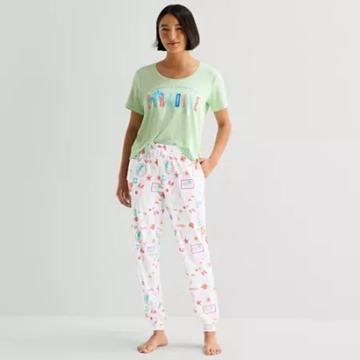 Sleep Chic Womens Crew Neck Short Sleeve Pajama Top In Green