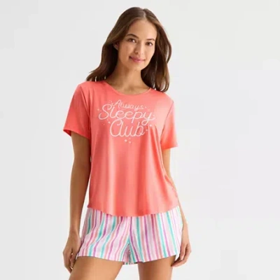 Sleep Chic Womens Crew Neck Short Sleeve Pajama Top In Pink