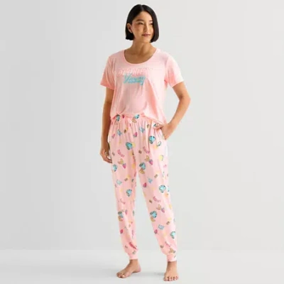 Sleep Chic Womens Crew Neck Short Sleeve Pajama Top In Pink