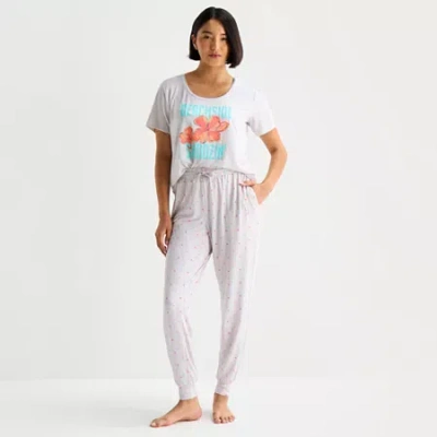 Sleep Chic Womens Crew Neck Short Sleeve Pajama Top In White