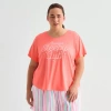 Sleep Chic Womens Crew Neck Short Sleeve Plus Pajama Top In Pink