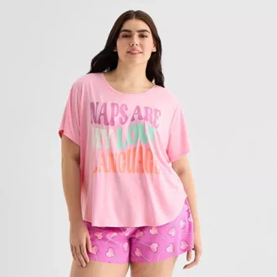 Sleep Chic Womens Crew Neck Short Sleeve Plus Pajama Top In Purple