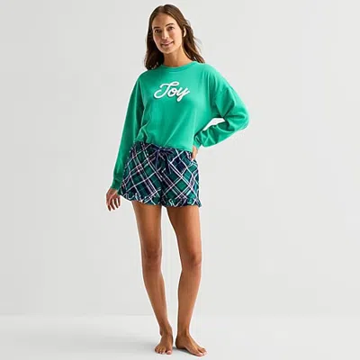 Sleep Chic Womens Flannel Pajama Shorts In Green