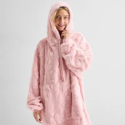 Sleep Chic Womens Fleece Hooded Long Sleeve Pajama Top In Pink