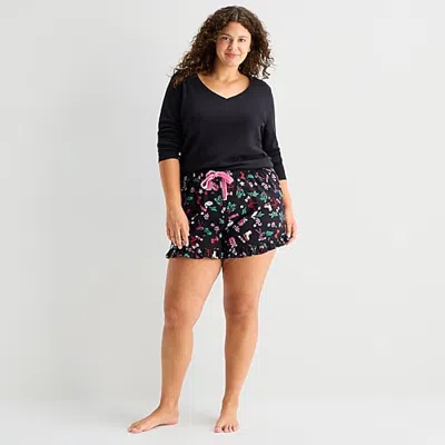 Sleep Chic Womens Plus Flannel Pajama Shorts In Black