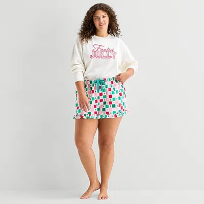 Sleep Chic Womens Plus Flannel Pajama Shorts In Green