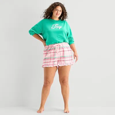 Sleep Chic Womens Plus Flannel Pajama Shorts In Pink