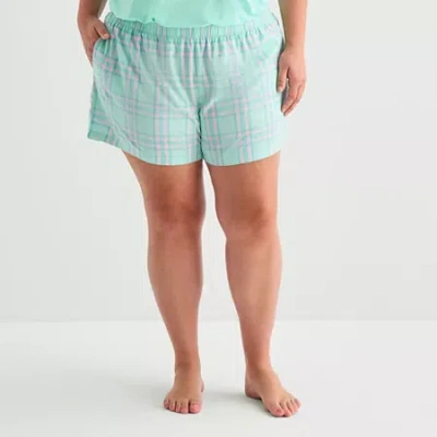 Sleep Chic Womens Poplin Plus Pajama Shorts In Blue