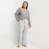 Sleep Chic Womens Rib Round Neck Long Sleeve Plus Pajama Top In Gray