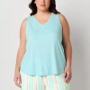 Sleep Chic Womens Rib V Neck Sleeveless Pajama Top In Blue