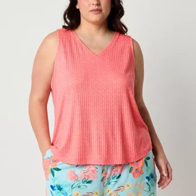 Sleep Chic Womens Rib V Neck Sleeveless Pajama Top In Pink