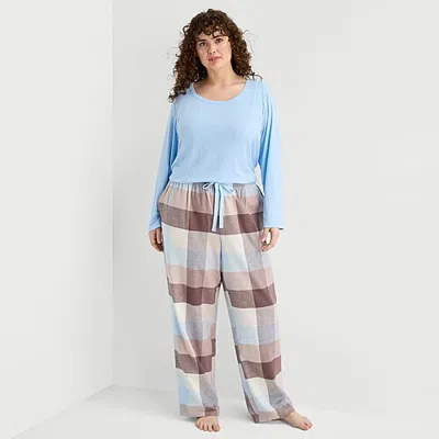 Sleep Chic Womens Round Neck Long Sleeve Plus Pajama Top In Blue