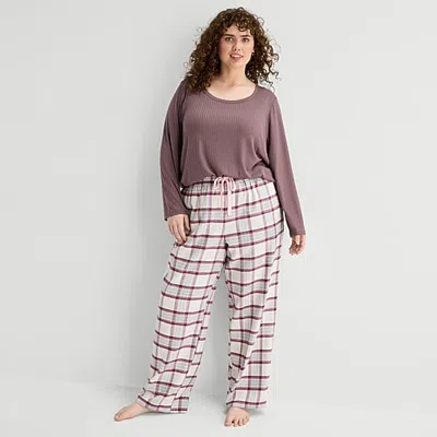 Sleep Chic Womens Round Neck Long Sleeve Plus Pajama Top In Gray