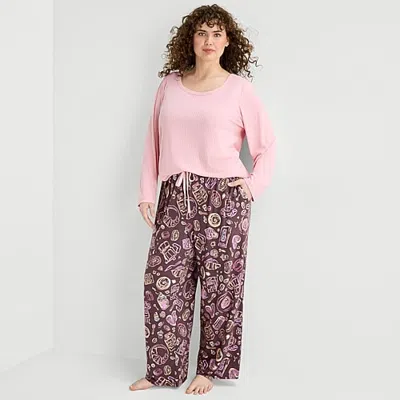 Sleep Chic Womens Round Neck Long Sleeve Plus Pajama Top In Pink