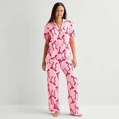 Sleep Chic Womens Short Sleeve 2-pc. Pajama Set In Pink