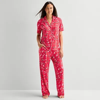 Sleep Chic Womens Short Sleeve 2-pc. Pajama Set In Red