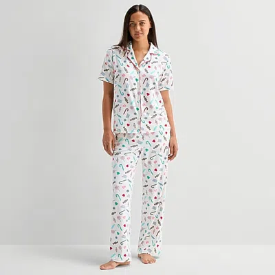 Sleep Chic Womens Short Sleeve 2-pc. Pajama Set In White