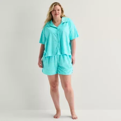 Sleep Chic Womens Short Sleeve 2-pc. Plus Pajama Set In Blue