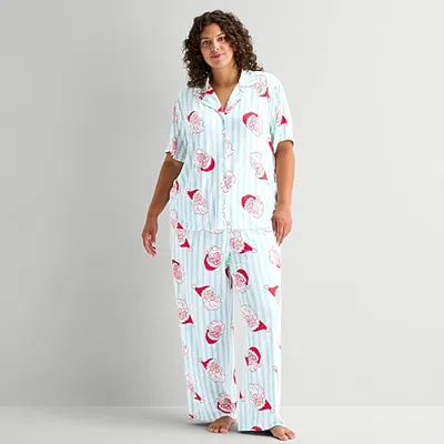 Sleep Chic Womens Short Sleeve 2-pc. Plus Pajama Set In Blue