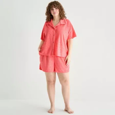 Sleep Chic Womens Short Sleeve 2-pc. Plus Pajama Set In Orange
