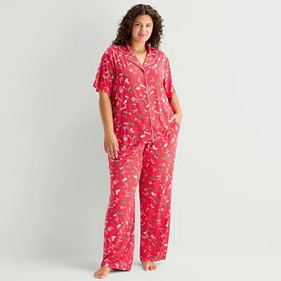 Sleep Chic Womens Short Sleeve 2-pc. Plus Pajama Set In Red