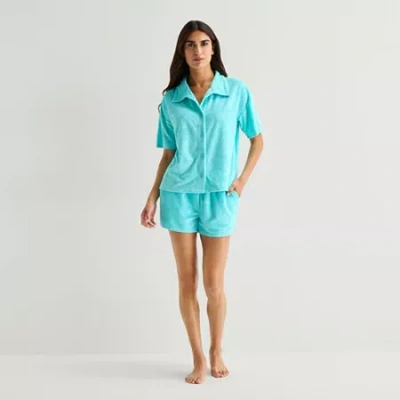 Sleep Chic Womens Short Sleeve Pajama Set In Blue