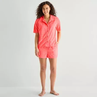 Sleep Chic Womens Short Sleeve Pajama Set In Orange