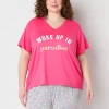Sleep Chic Womens V Neck Short Sleeve Plus Pajama Top In Pink