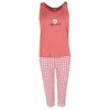 Sleep Junkie Women's Peach Tank And Gingham Plaid Capri Set In Orange