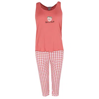 Sleep Junkie Women's Peach Tank And Gingham Plaid Capri Set In Orange