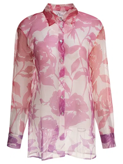 Sleep No More Floral Sheer Silk Shirt In Pink