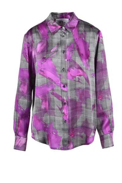 Sleep No More Silk Shirt With Plaid Pattern And Brushstroke Accents In Purple