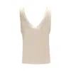 Sleep No More Sleeveless White Silk Top With Deep V-neckline In Gold