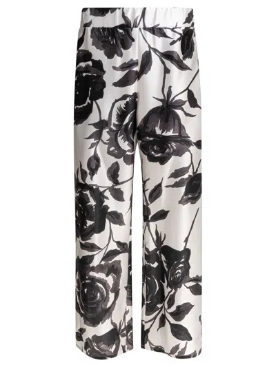 Sleep No More High-waisted Wide-leg Silk Trousers With Floral Print In Multi