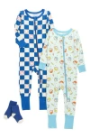 Sleep On It 2-pack Fitted Zip Pajamas & Socks Set In Multi
