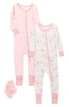 Sleep On It 2-pack Fitted Zip Pajamas & Socks Set In Pink