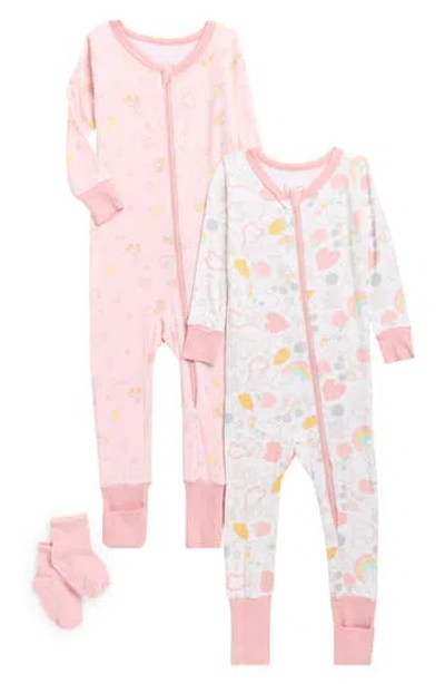 Sleep On It Babies'  2-pack Fitted Zip Pajamas & Socks Set In Pink