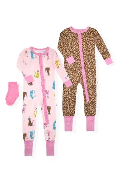 Sleep On It Babies'  Assorted 2-pack Pajamas & Socks Set In Pink